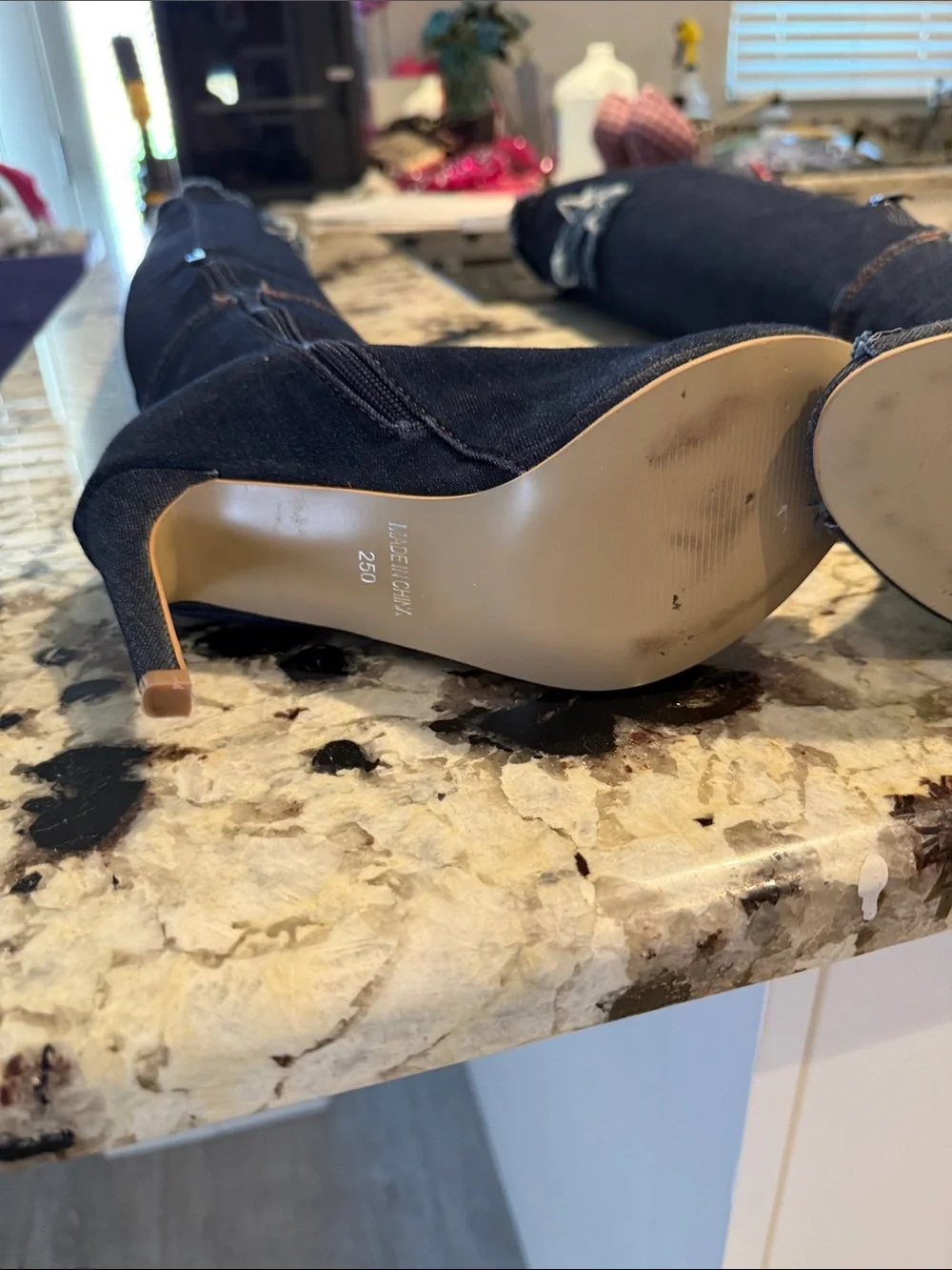 Shoe Dazzle Dark Blue Denim Over-the-Knee Peep-Toe Boots
